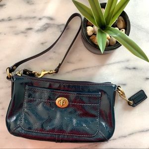 COACH Teal pleather wristlet wallet